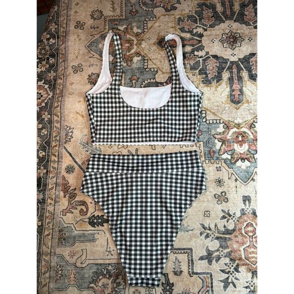 Reformation Two Piece Gingham Bikini Set Black and White Swim Suit Beach Vacay - Picture 2 of 14